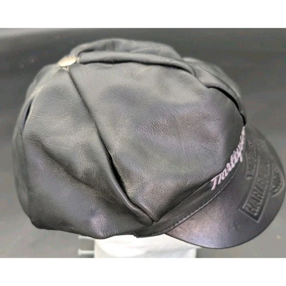 Vintage Harley Davidson fitted leather captain cap men’s black strap - RARE!